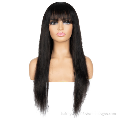 Wholesale 16~28 inches Straight Wig With Bang Brazilian Remy Human Hair Wig Burgundy Orange brown black Full Machine Made Wig